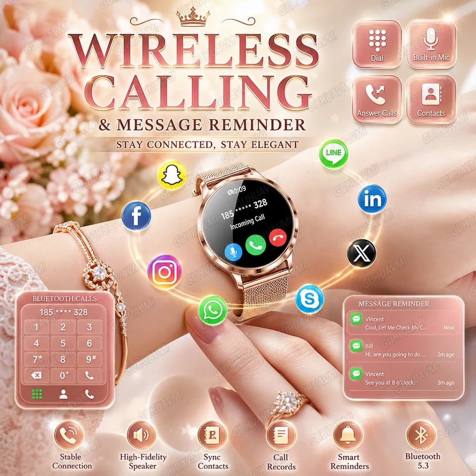 2026New Smart Watch 1.32”AMOLED Ultra-thin Display 100+Sports modes Blood Pressure Waterproof Bluetooth call Bracelet Women Gift