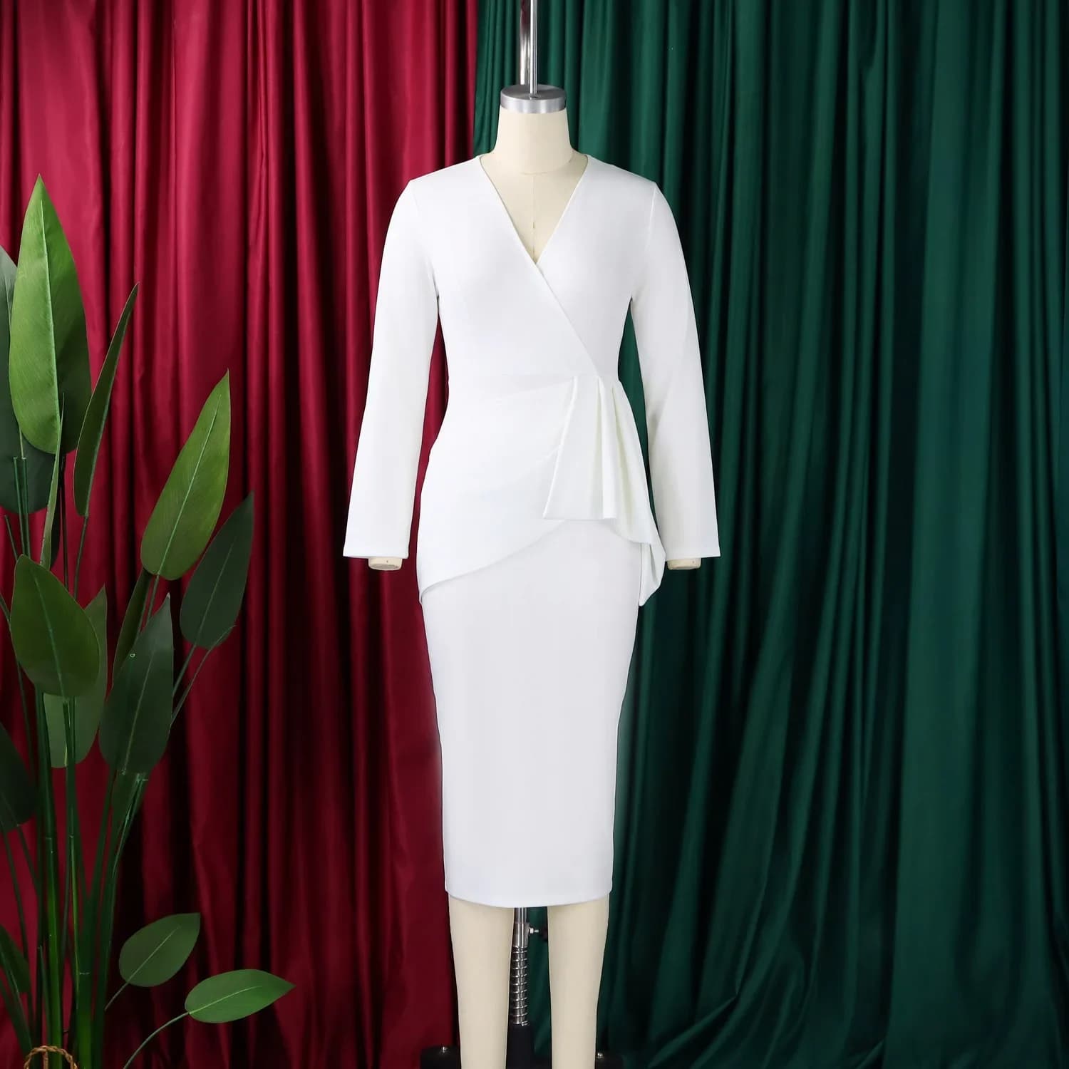 Women's V-Neck Ruched Midi Dress