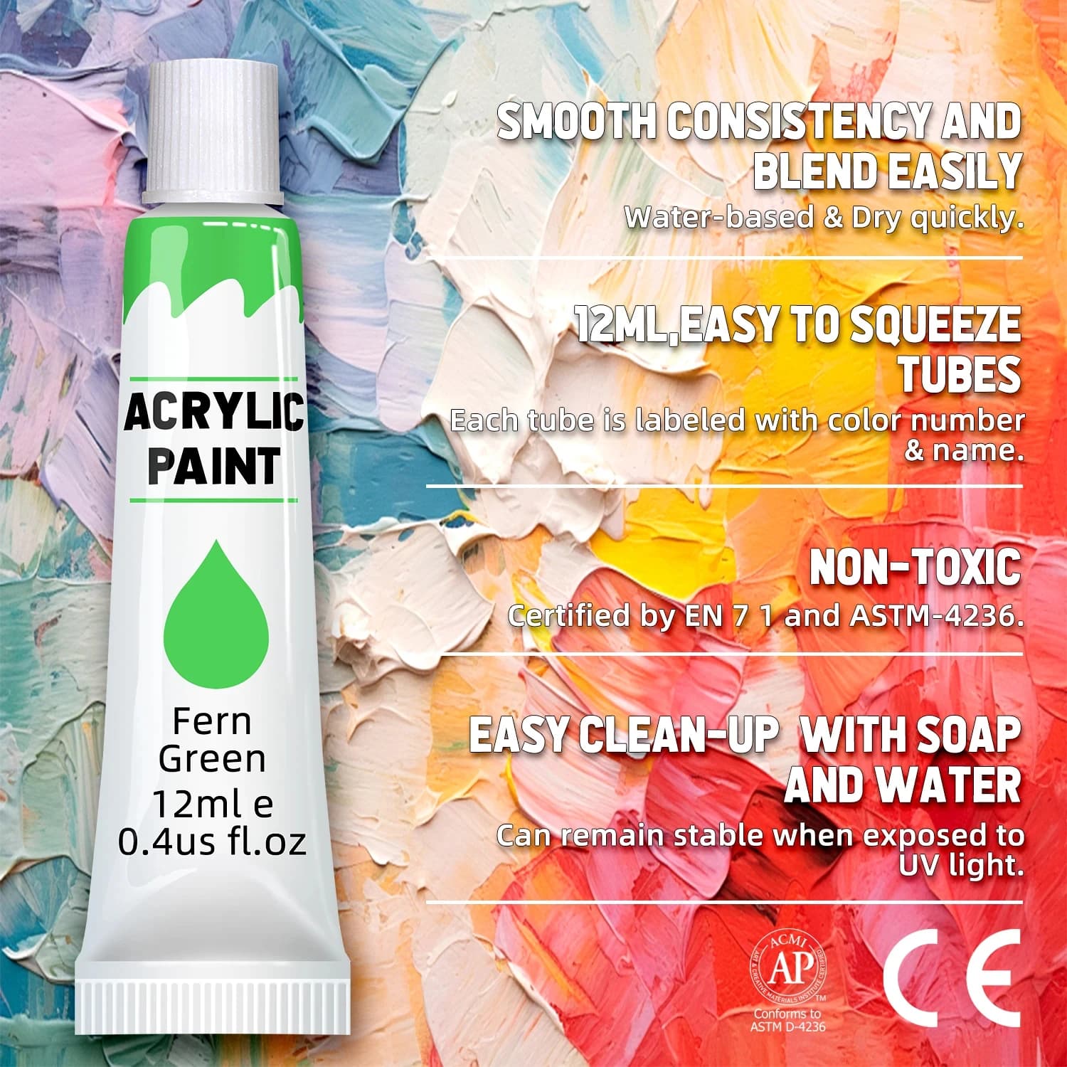 Acrylic Paint Set - 12/24 Colors for Multiple Surfaces