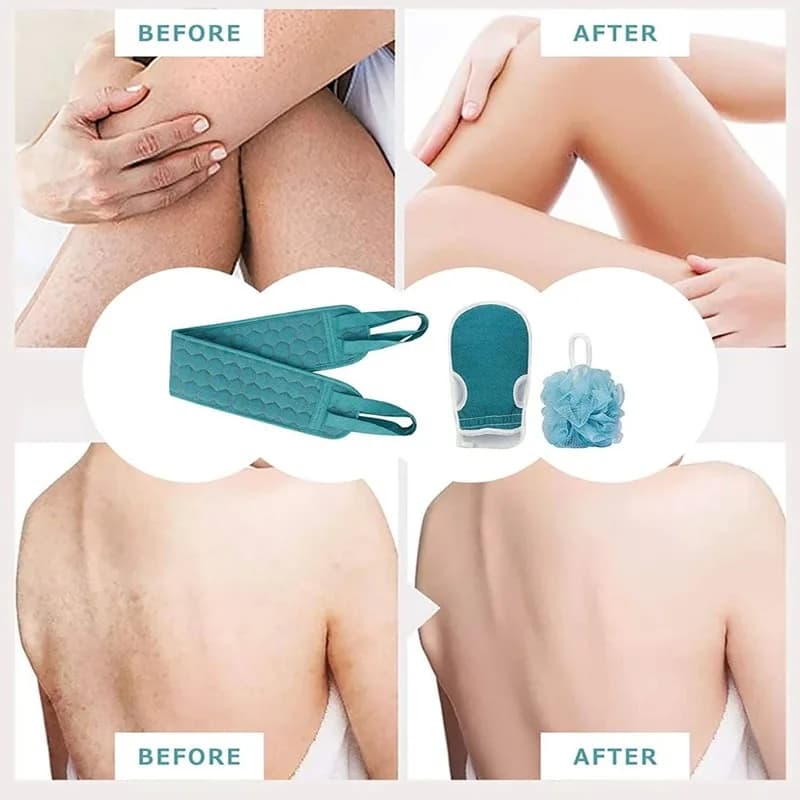 Fashion Bath Towel 3-Piece Set Includes Back Scrubber, Bath Glove and Shower Bath Sponge Loofah