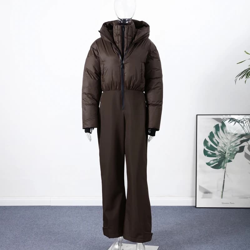 Women's Hooded Ski Suit with High-Waist Pants