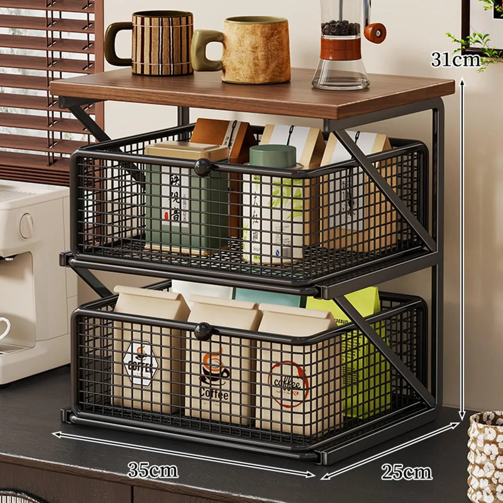 Coffee Counter Shelf Organizer with Drawer