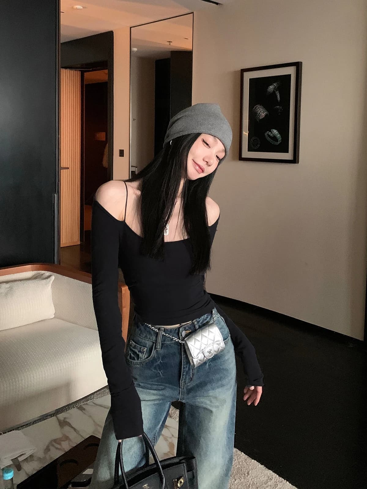 Women's Slim Fit One-Shoulder Long Sleeve Top
