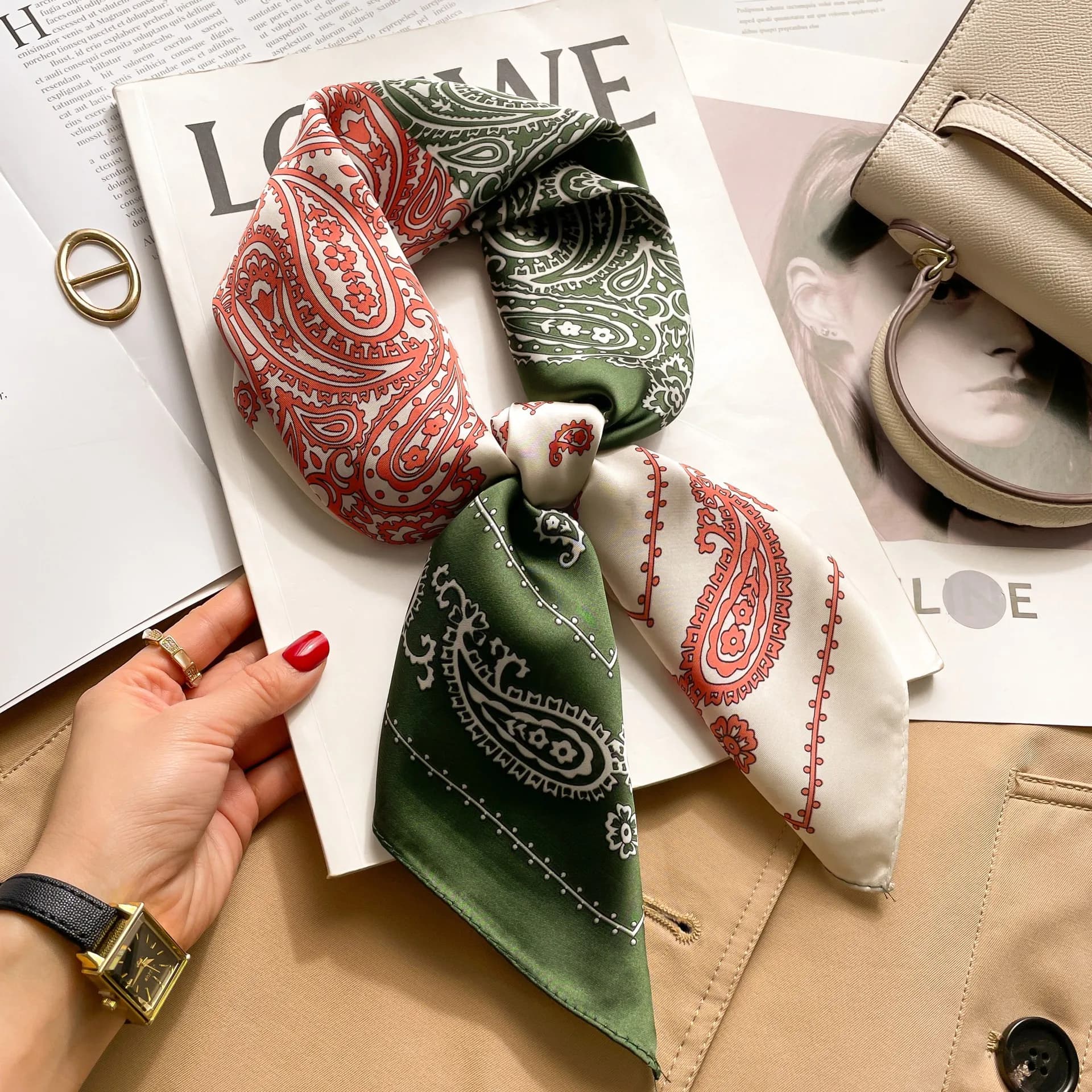New Silk Scarf Neckerchief Women's Silk Square Scarf Purse Luxury Scarf for Women Designer Silk Headscarf SJ01