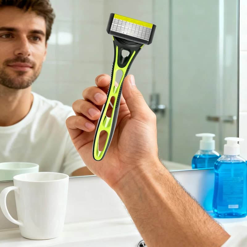 10-Blade Razor with Refillable Head and Lubricating Strip