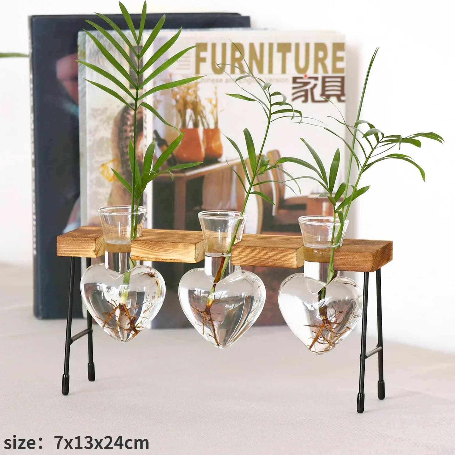 Wooden Frame Glass Hydroponic Vase