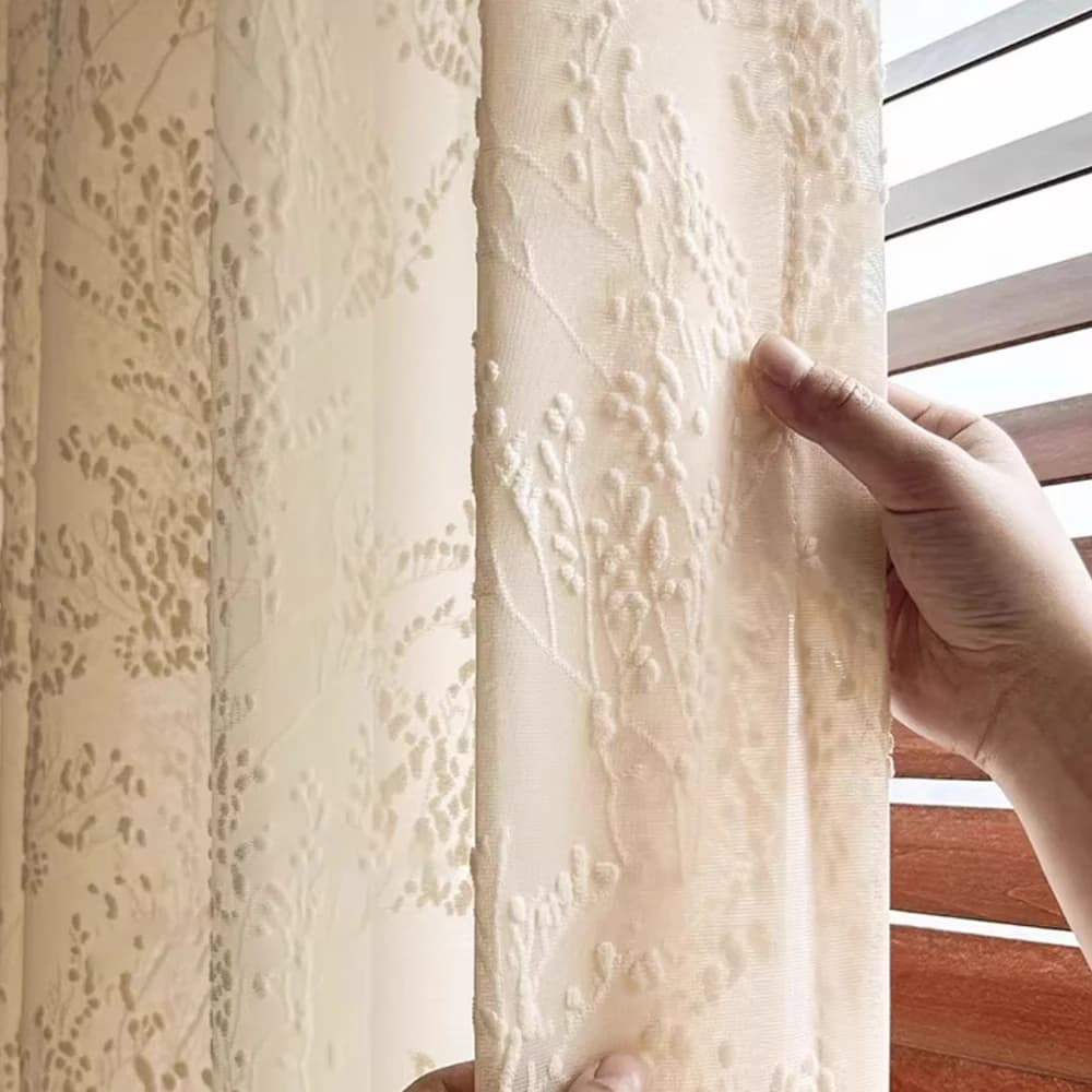 French Lace Embroidered Sheer Curtain Panel