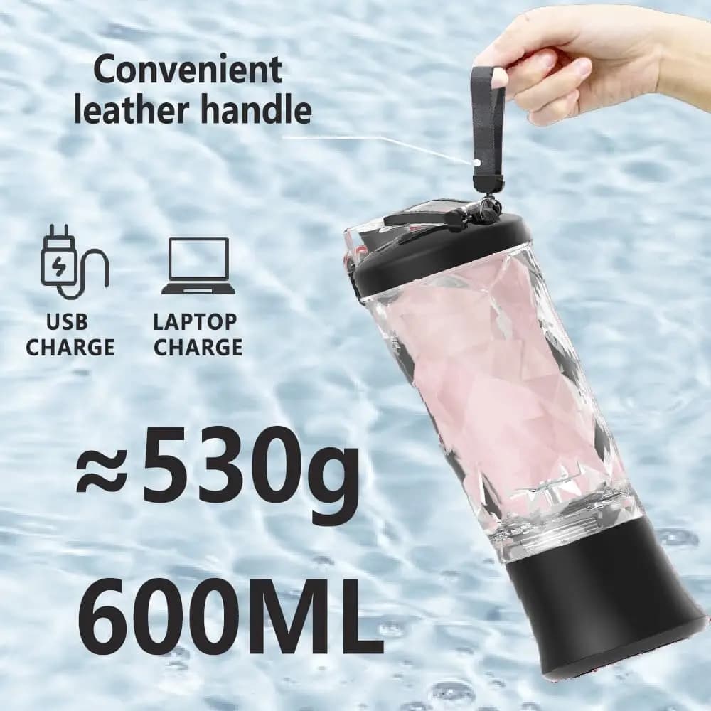 Portable blender with 20oz cup, USB-C rechargeable, self-cleaning, cordless for smoothies, gym, office.