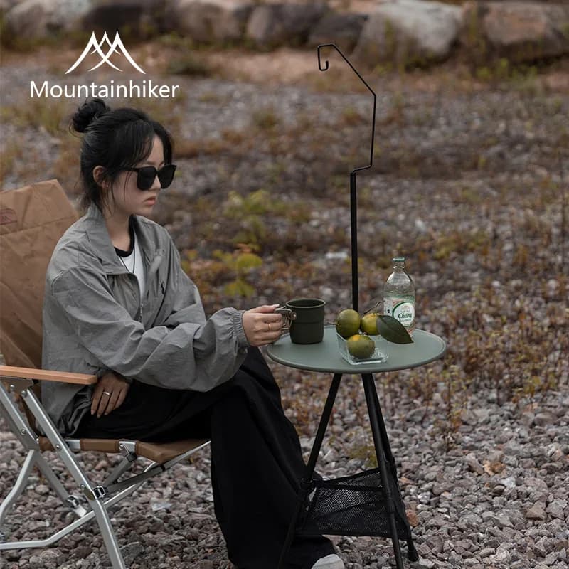 Portable Round Camping Table with Storage