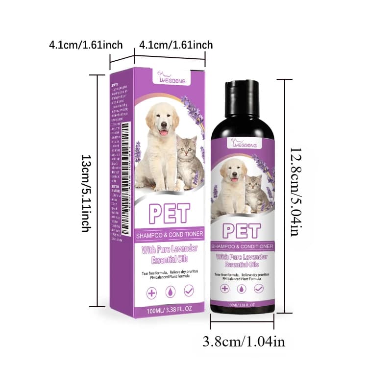 Pet Shampoo and Conditioner with Pure Lavender Essential Oils Tear Free Formula for Dogs andCats pH Balanced Gentle Groom 100ml
