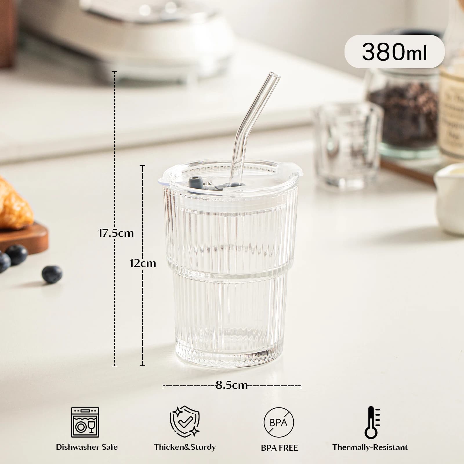 Glass Cups With Lids and Straws