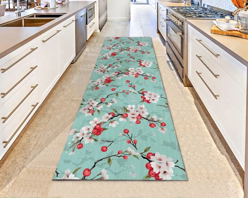 Cherry Blossom Floral Runner Rug
