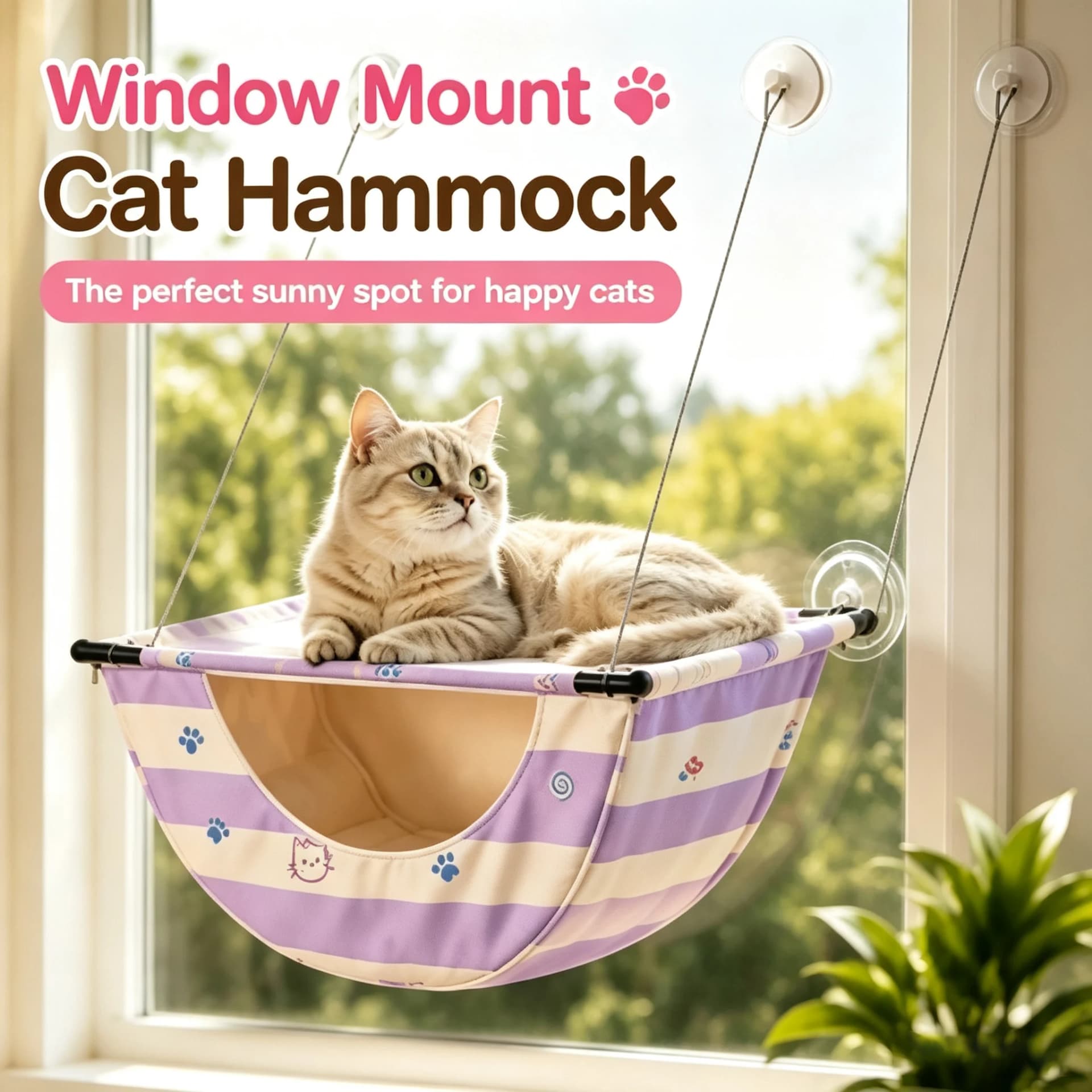 Window Suction Cup Cat Hammock with Storage
