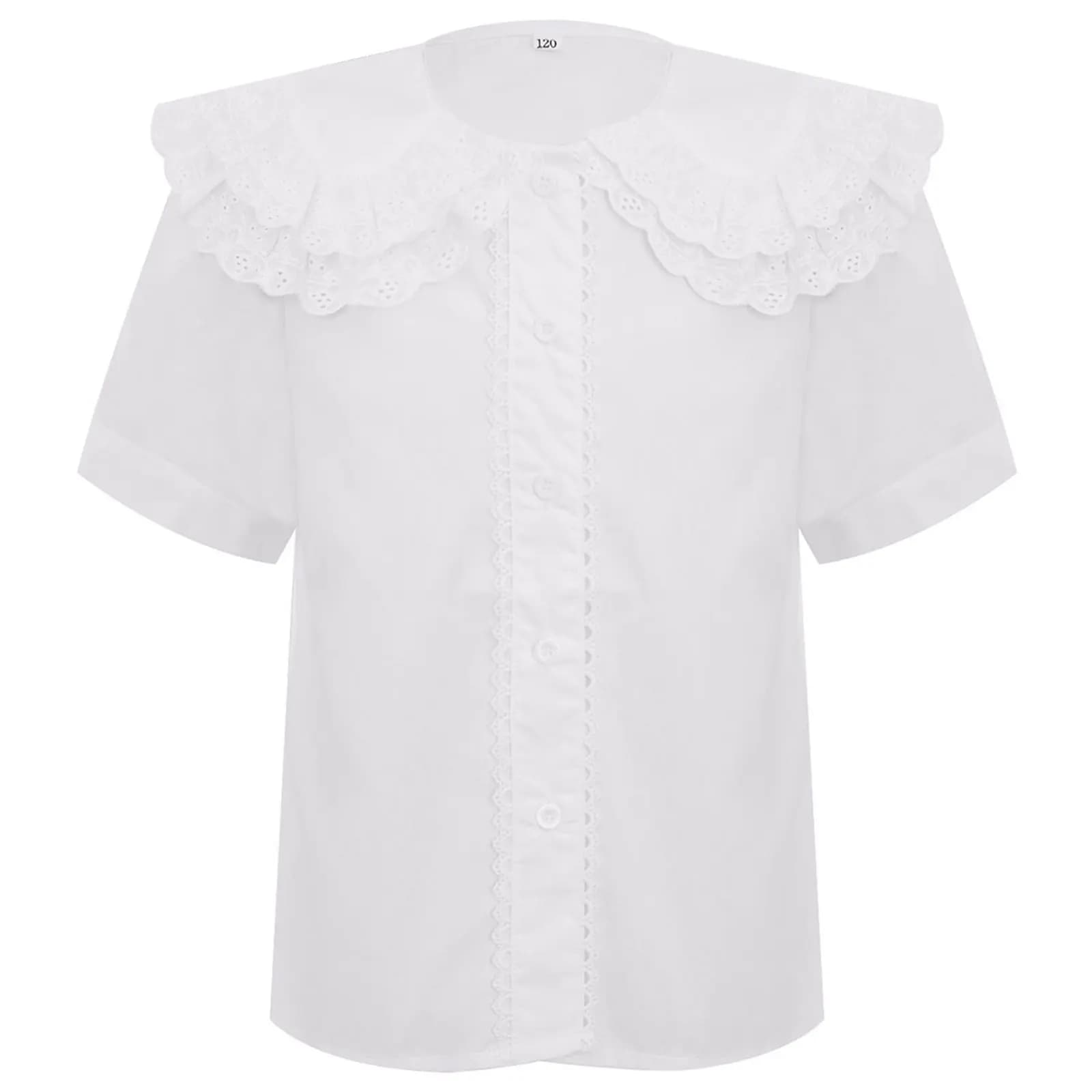 Girls White Ruffled Long Sleeve Button Down Blouse