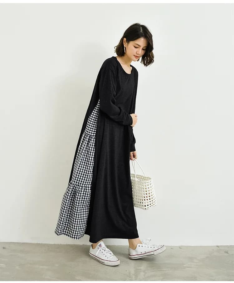 Cotton Plaid Long Sleeve Nightgown