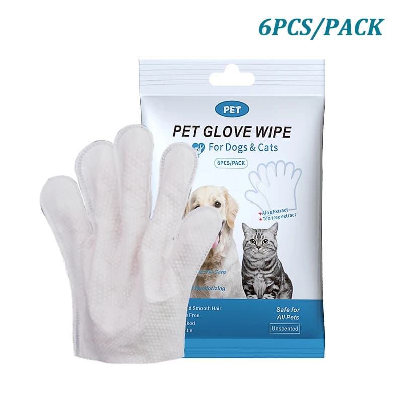 6Pcs Pet Wipes Gloves Free Cleaning Dog & Cat Wipes Puppies and Kittens Bathing Deodorization Paws Disposable Cleaning Gloves