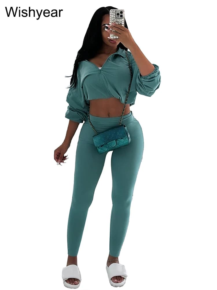 Khaki Crop Jacket and Leggings Tracksuit