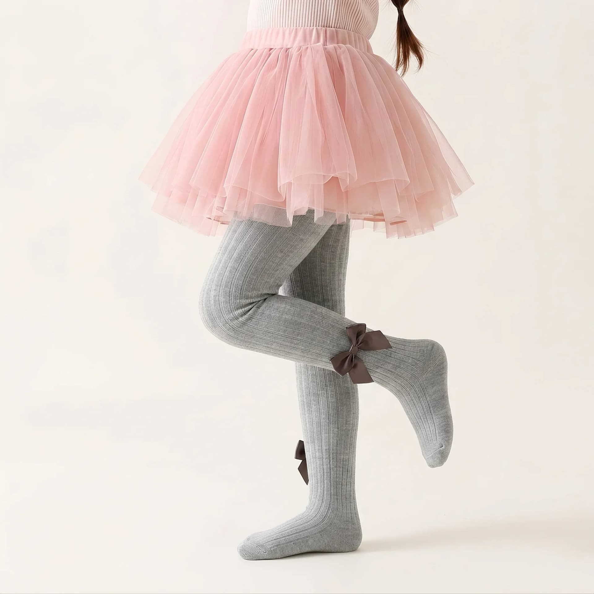 Kids Ribbed Tights With Floral Bow