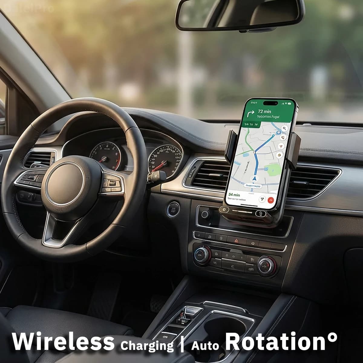 Car Phone Charger Phone Holder 15W Wireless & Wired Charger Auto Sensing One-Touch Release and Rotation