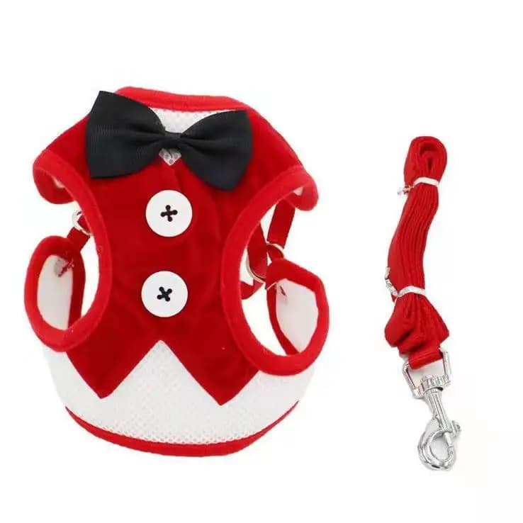 Adjustable Pet Harness with Bow Tie Leash