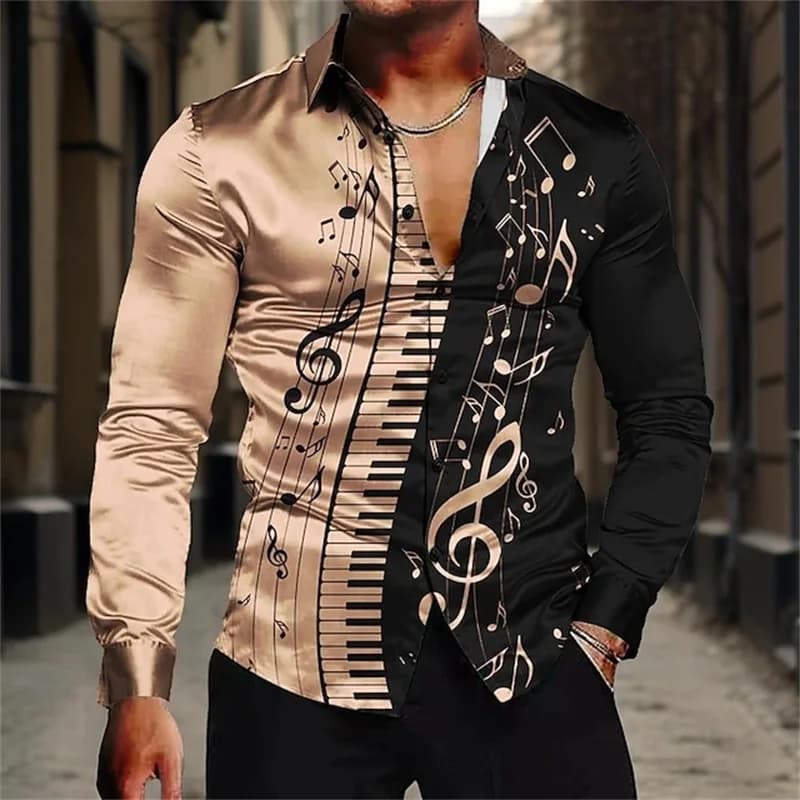 Men's Music Notes Button-Up Shirt
