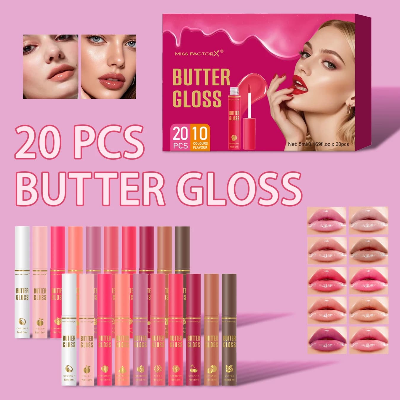 20PCS/Box 10 Flavors Colored Lip Oil - Durable, Moisturizing, Nourishing, Shining, Color Rendering, Crack Resistant