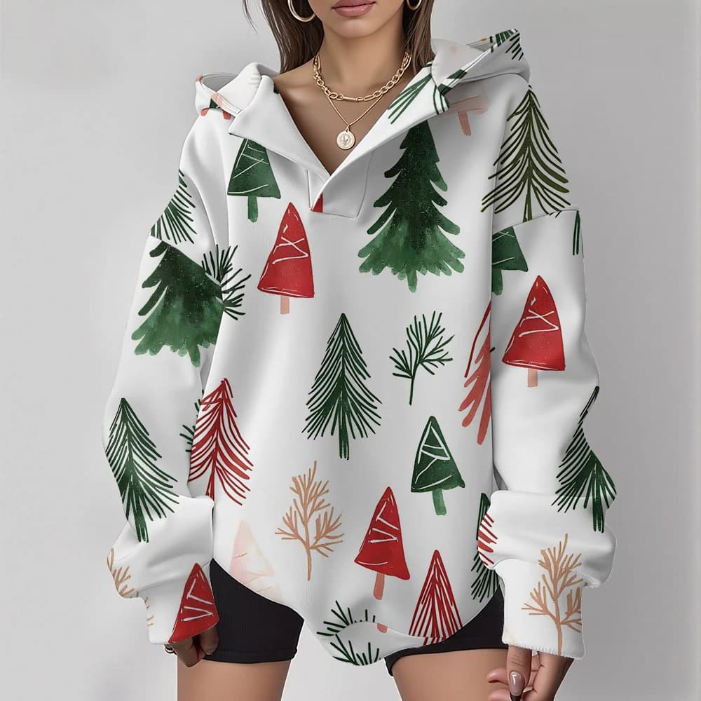 Casual Oversized Snowflake Pullover Hoodie