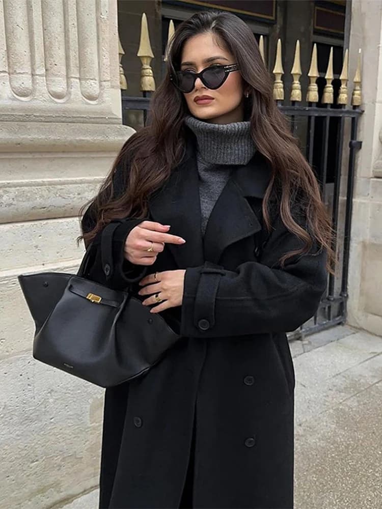 Wool Coat With Tailored Collar and Belt