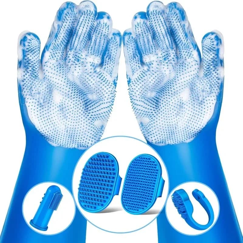 Dog Grooming Kit with Bath Gloves and Brushes