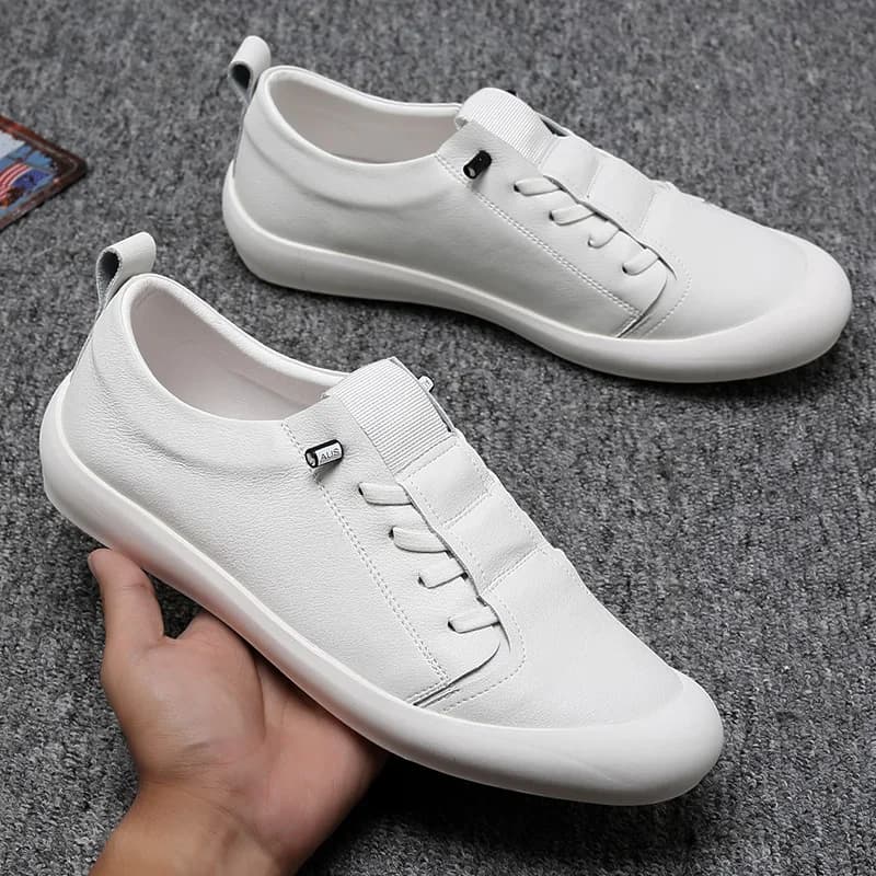 Men's Sneakers Leather White Shoes New Fashion Outdoor Running Shoes Male Casual Driving Shoe Flats Slip on Soft Sole Men Shoes