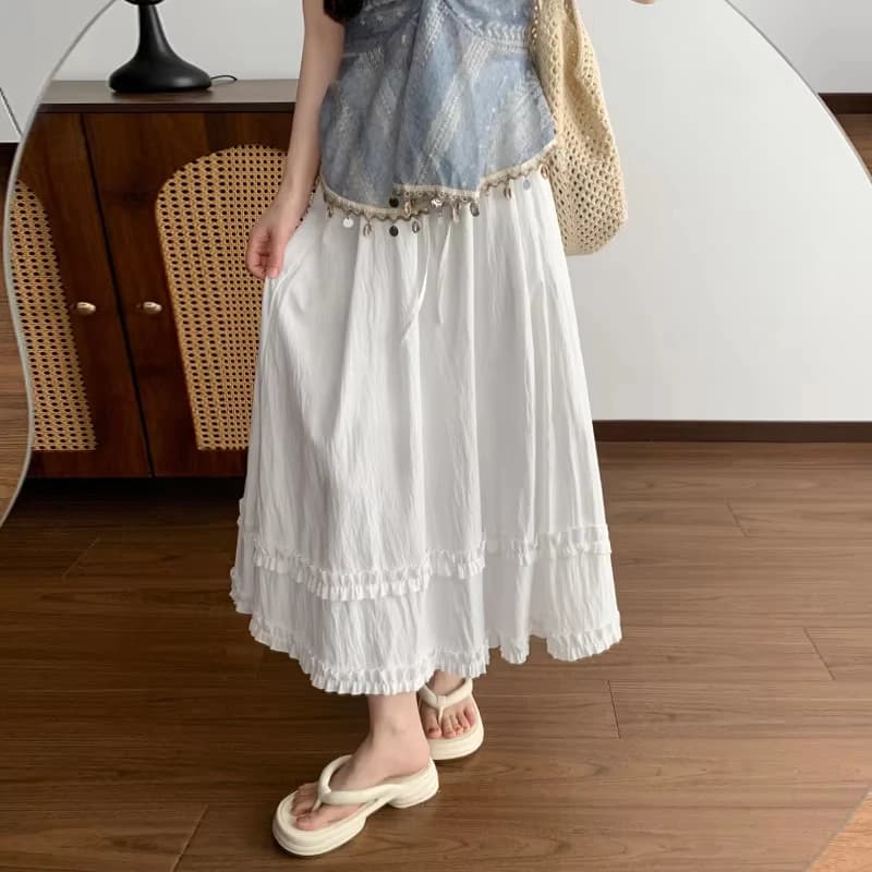 Women's Casual A-Line Maxi Skirt with Ruffles