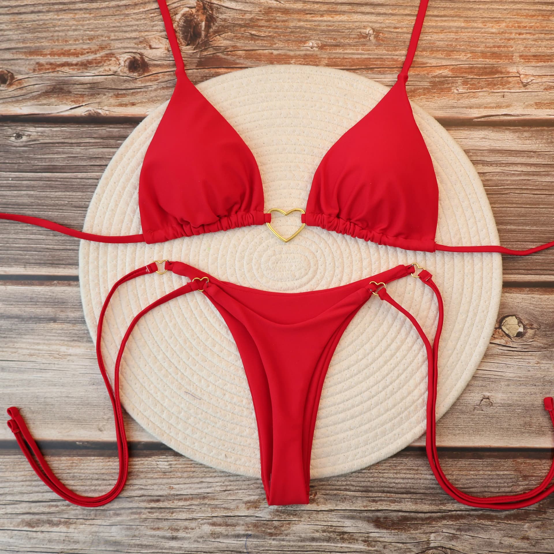 Women's Halter Triangle Bikini Set Thong Bottom