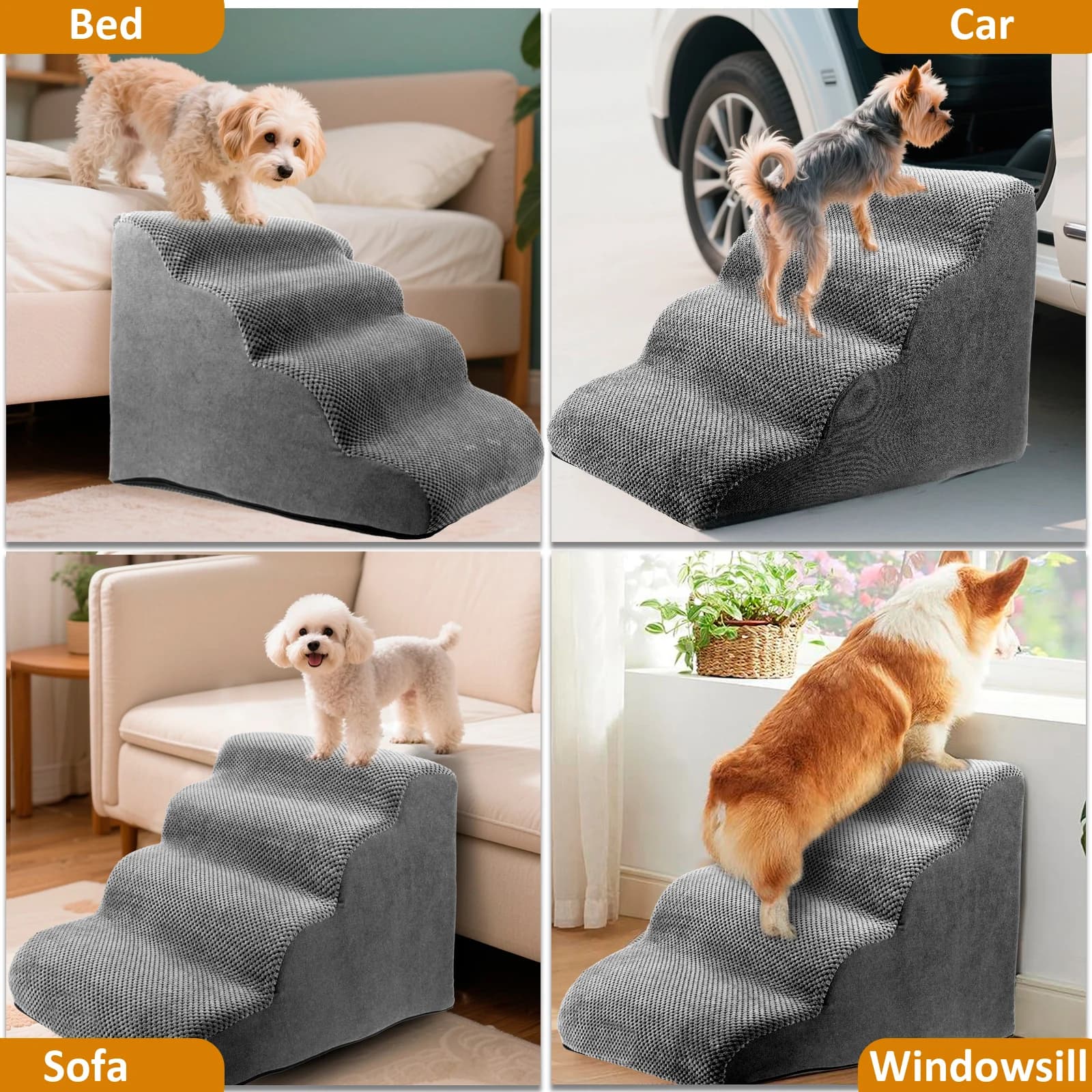 Curved Pet Stairs with Nonslip Steps