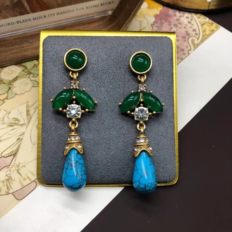 High‑Grade Jewelry Set, Blue Turquoise & Agate Beaded Necklace & Tassel‑Pendant Earrings, Luxury Elegant Women Fashion Accessory