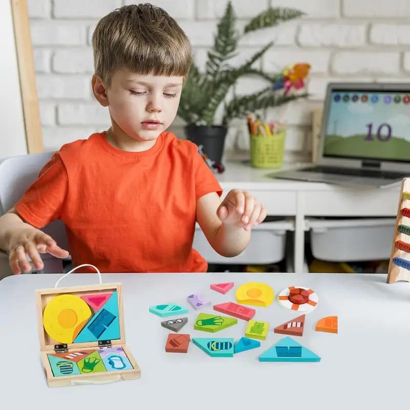 Wooden Blocks Puzzle with Game Cards