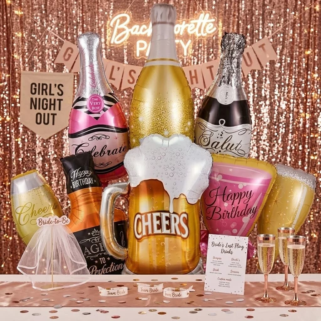 Adult Birthday Party Decor Large Champagne Foil Balloons Beer Mug Helium Globos for Men Women Black Gold Happy Birthday Banner