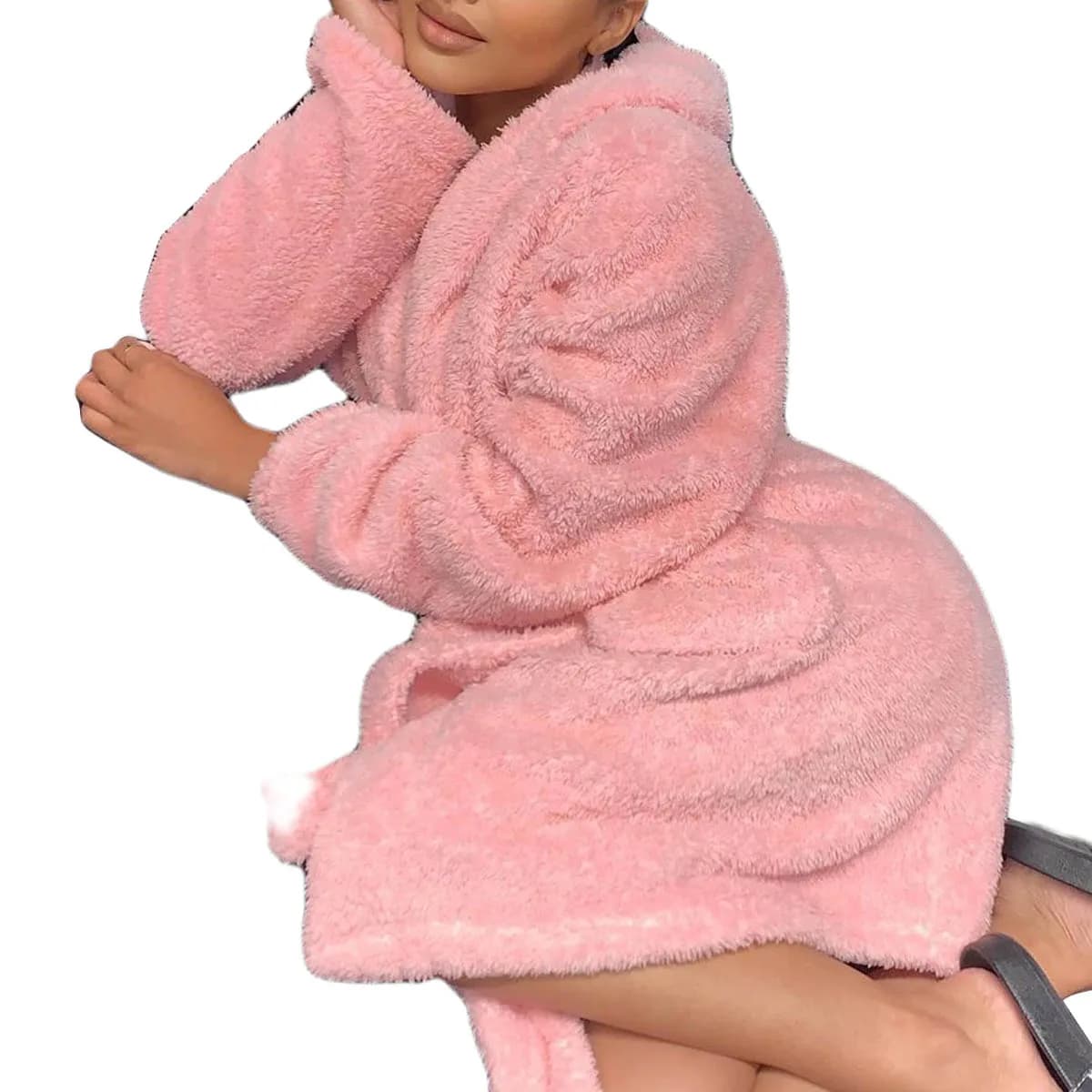 Women's Winter Plush Animal Ears Hooded Night Robe