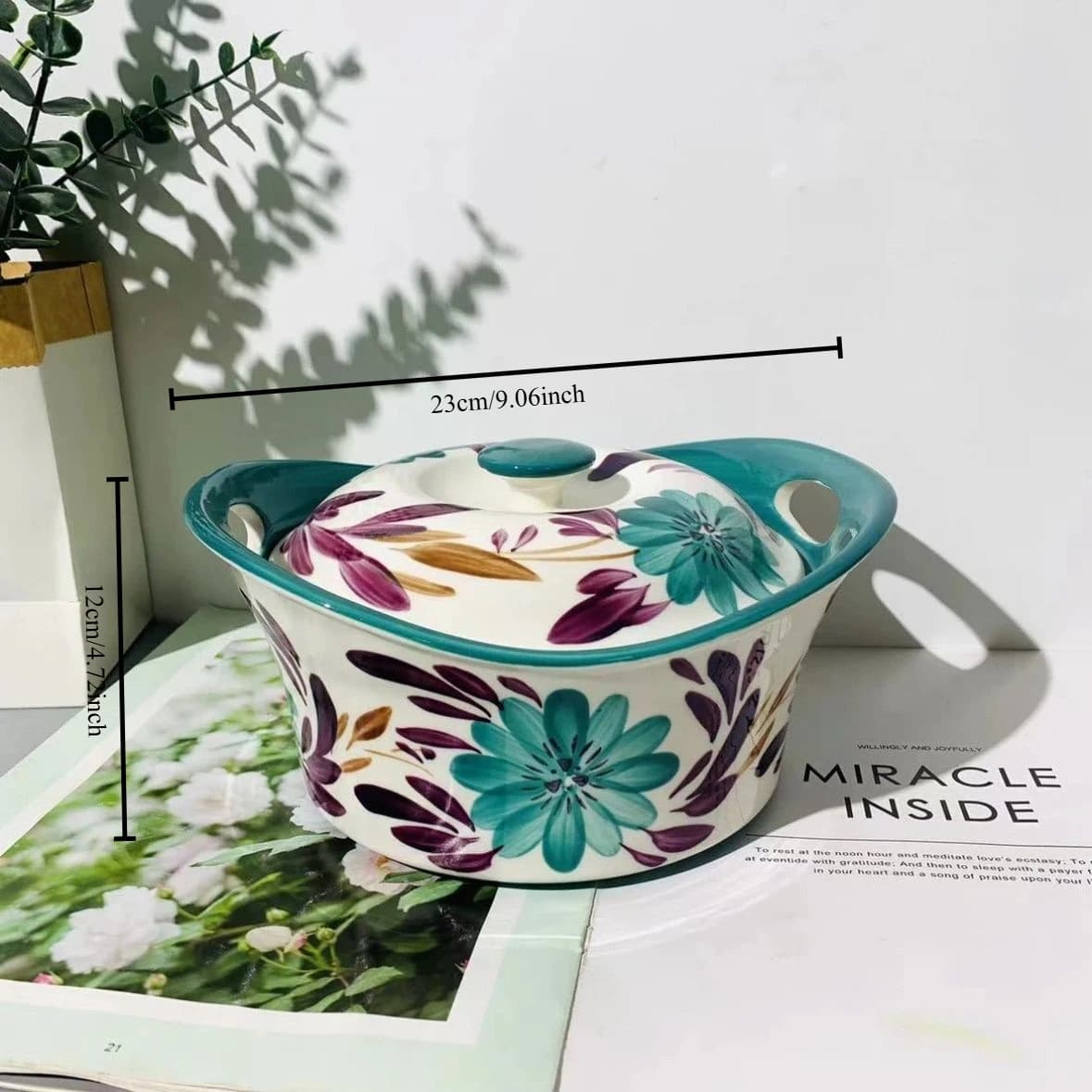 Hand-Painted Ceramic Covered Bowl with Lid