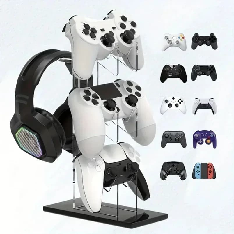 Gaming Accessories 3 Tier Controller Stand Headphone Hanger Game Storage Rack Space Saving for PS5 PS4 Desktop Setup