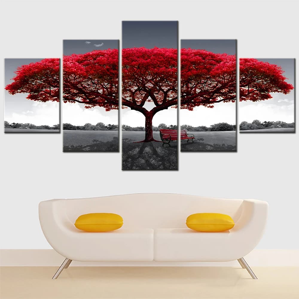 Abstract Red Tree Sunset Canvas Wall Art