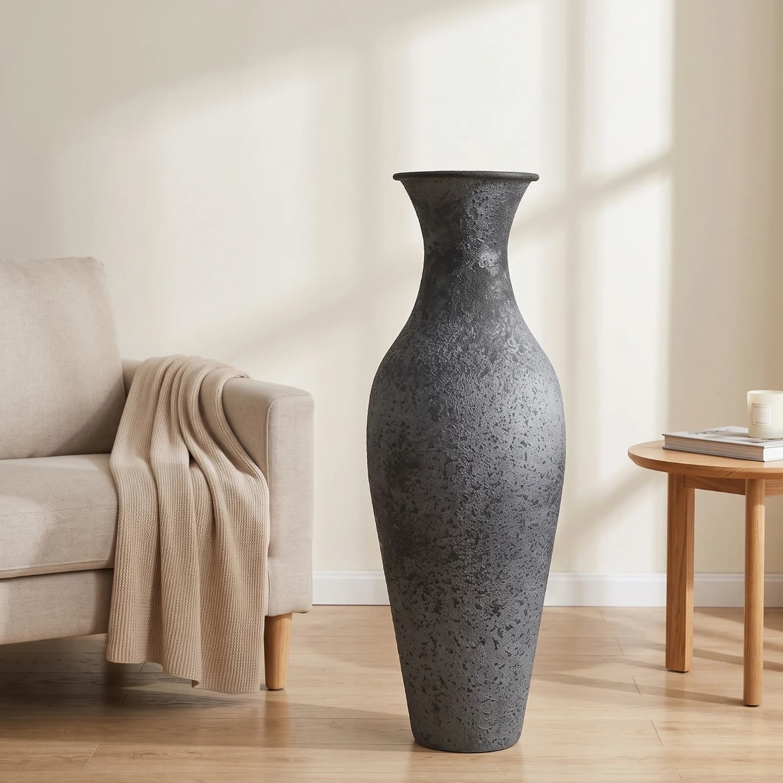Rustic Tall Floor Vase with Narrow Neck
