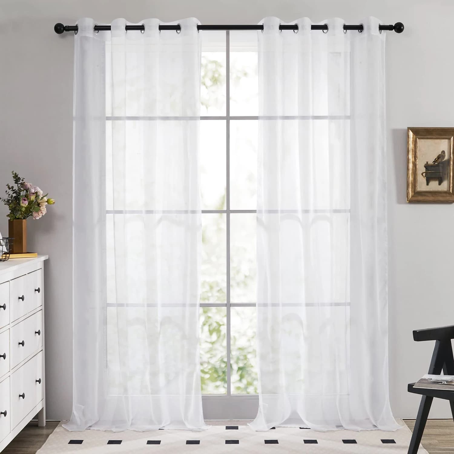 White Sheer Voile Grommet Curtain Panel