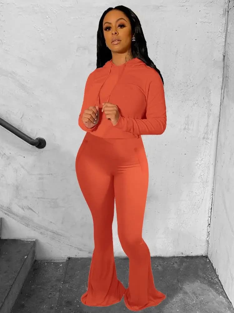 Women's Hooded Active Set Wide Leg Flare Pants