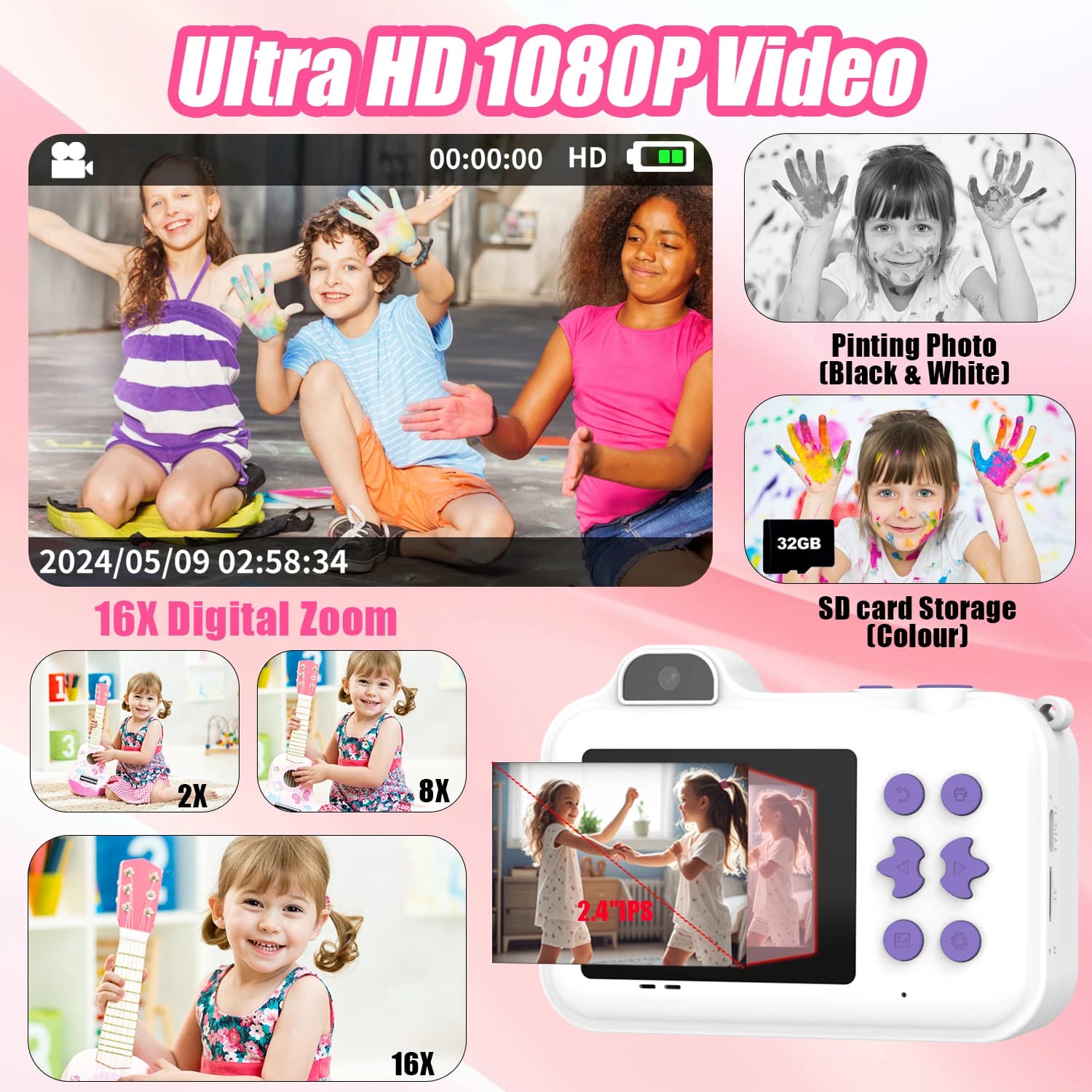 Kids Instant Print Camera with Dual Lens
