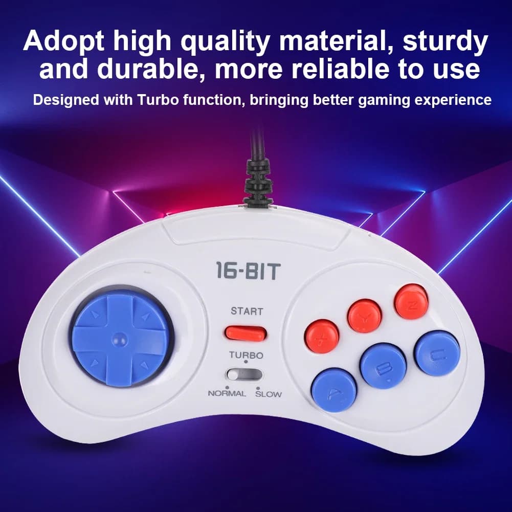 16Bit 9-Pin Mini Handheld Game Console, Ergonomic Gaming Controller Gamepad White With Turbo Function, Comfortable Hand Feeling