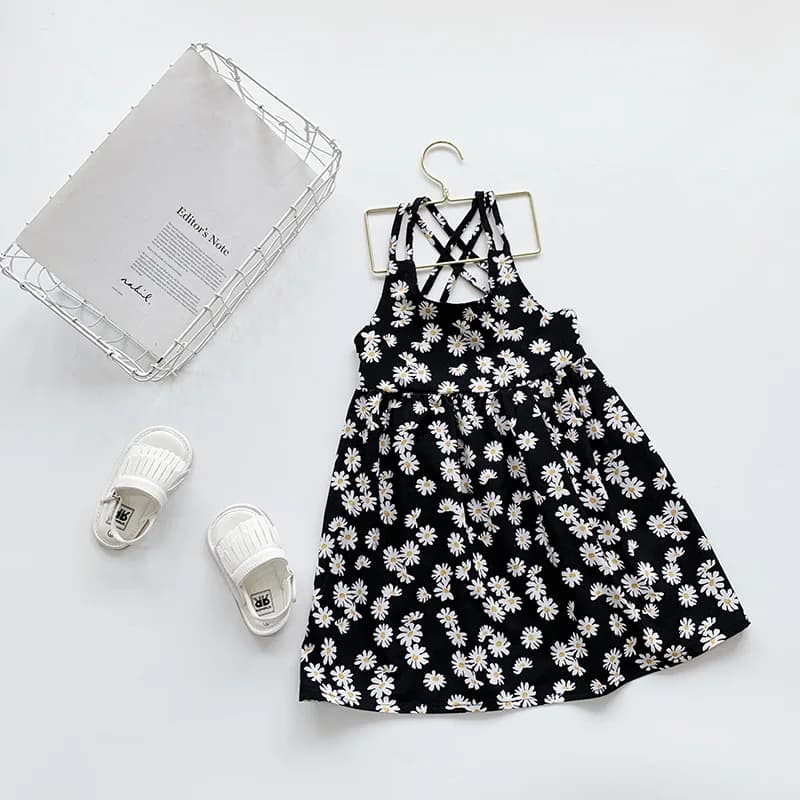 Girls Daisy Print Sleeveless Summer Dress