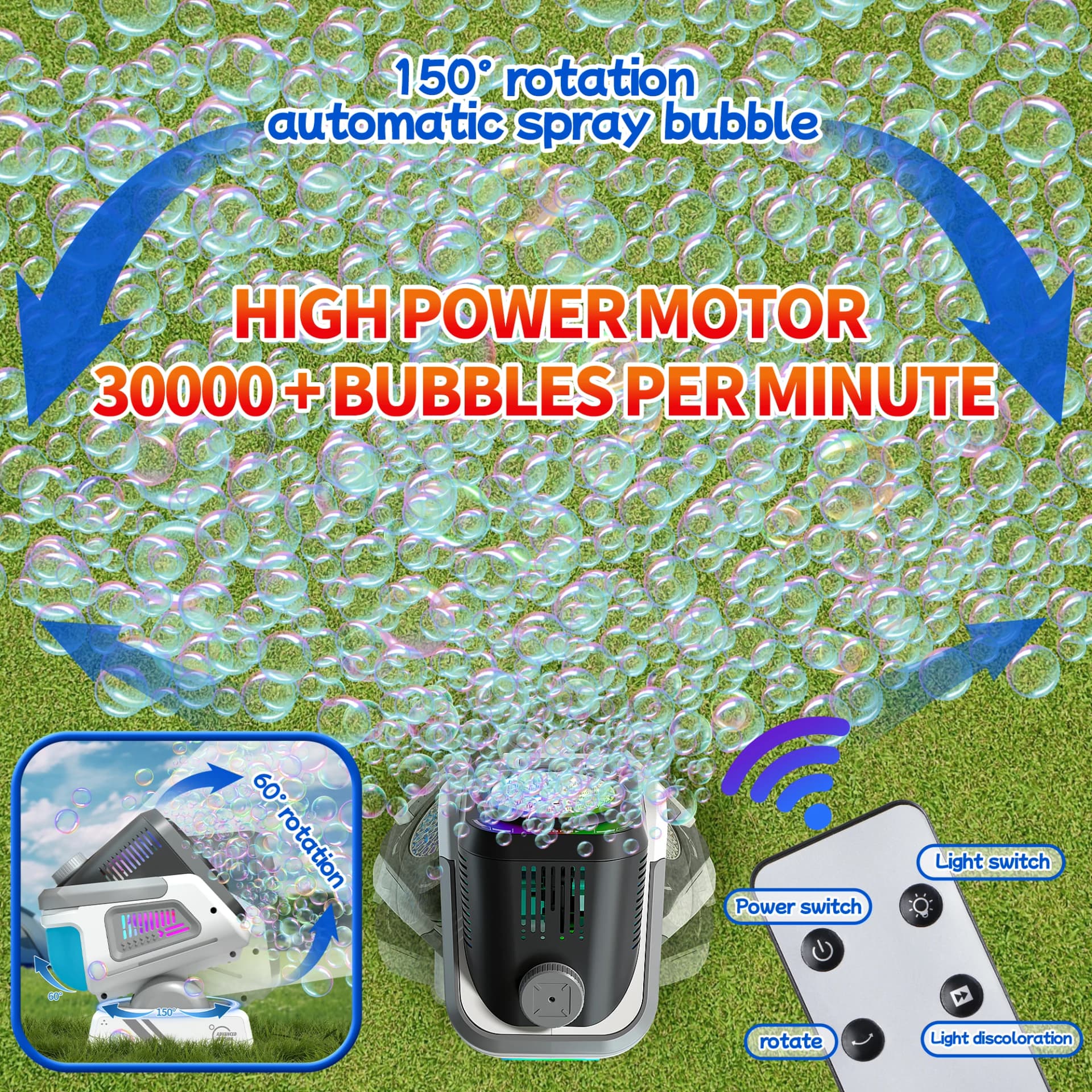 Bubble Machine with Remote Control and RGB Lights