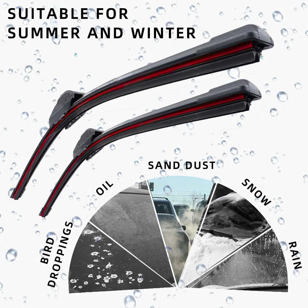 Universal Wiper Blades Dual-Layer Rubber