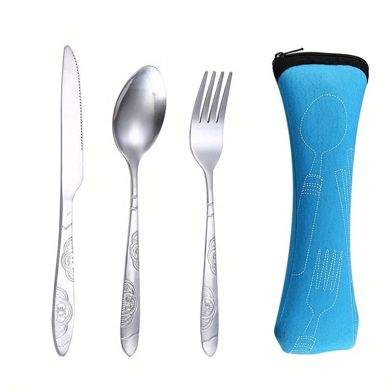 Portable Dinnerware Set with Stainless Steel Cutlery
