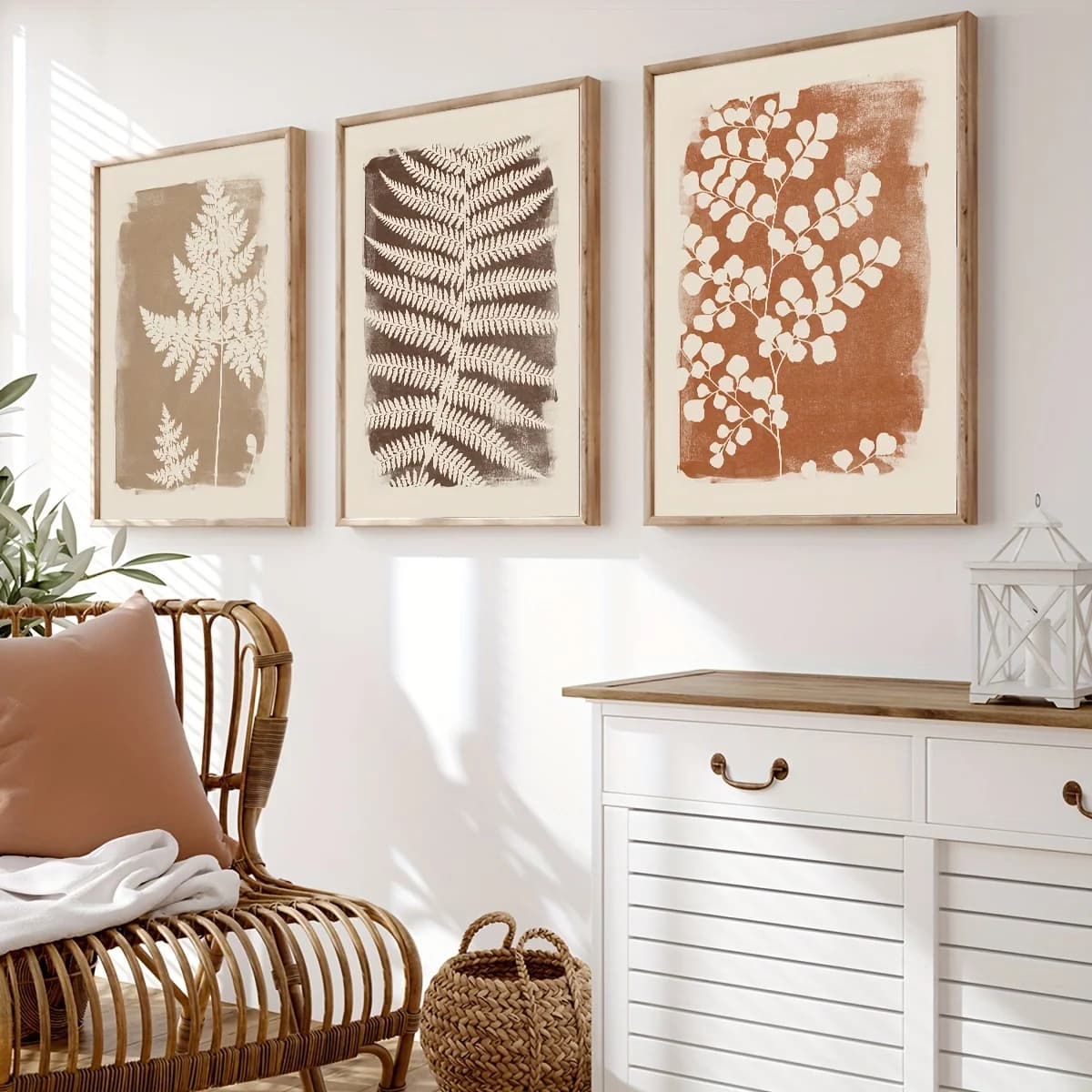 Minimalist Boho Fern Canvas Posters Set of 3